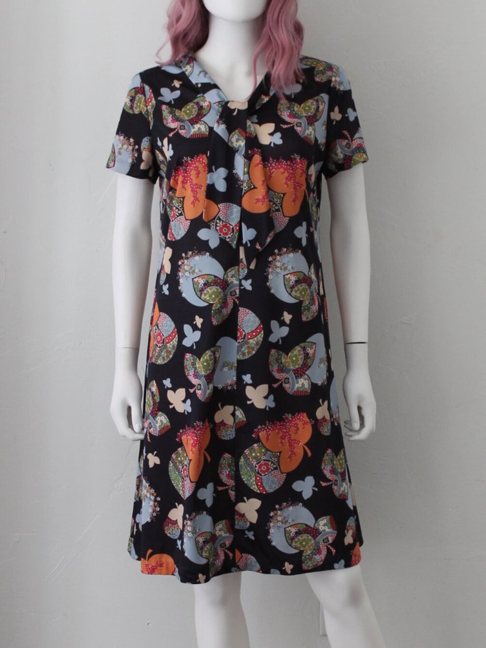Vintage 70s Dress, Brown Orange and Blue Floral Pattern